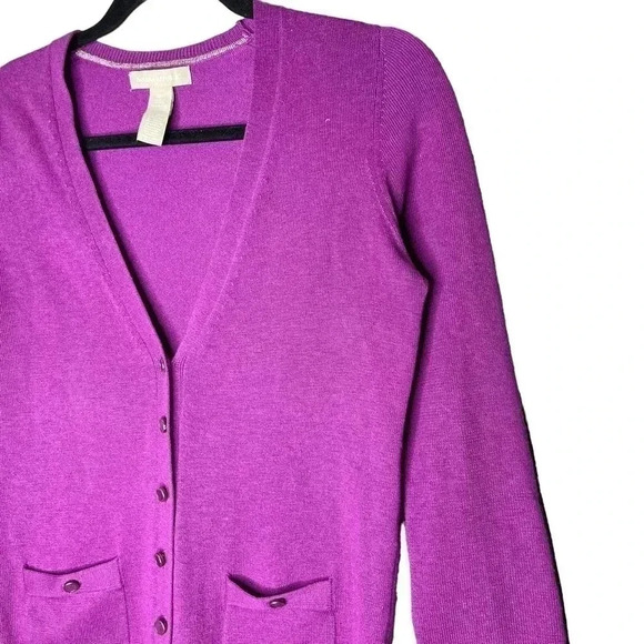 Banana Republic Wool Blend Purple Long Sleeve Button Down Cardigan Sweater Small - Picture 4 of 7